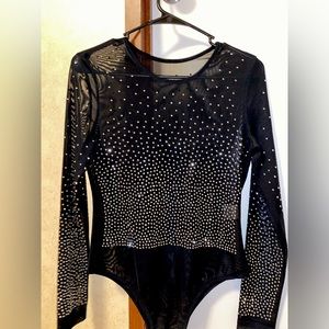 Boutique Black Mesh Rhinestone Bodysuit! Size Medium! NWOT!!!